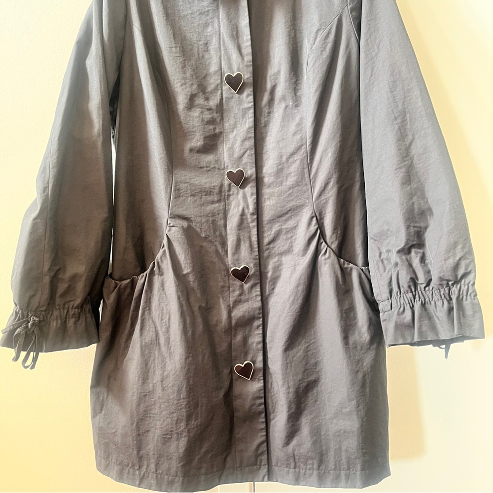 Betsey Johnson Black Trench Coat with Heart Buttons - Picture 12 of 13